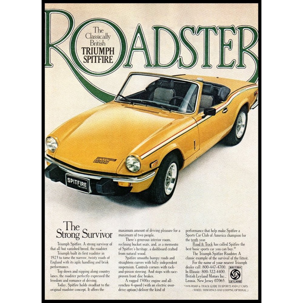 1978 Triumph Spitfire 1500 Convertible Roadster Vintage Print Ad Wall Art Photo